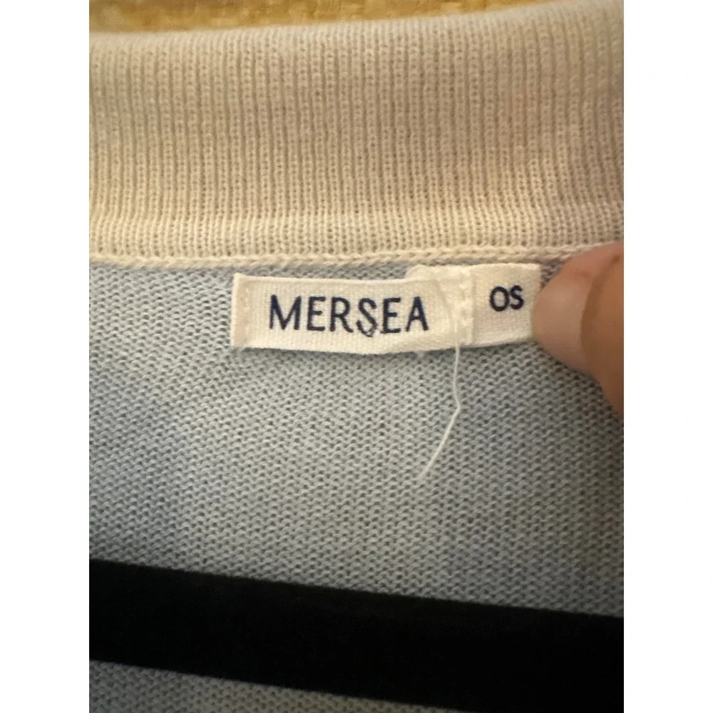 Mersea OS Catalina Light Blue Polo V-Neck Oversized Lightweight Knit Sweater